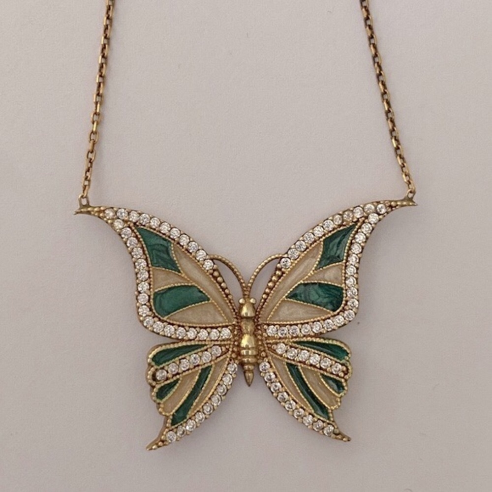 925 Silver green butterfly necklace cz stones